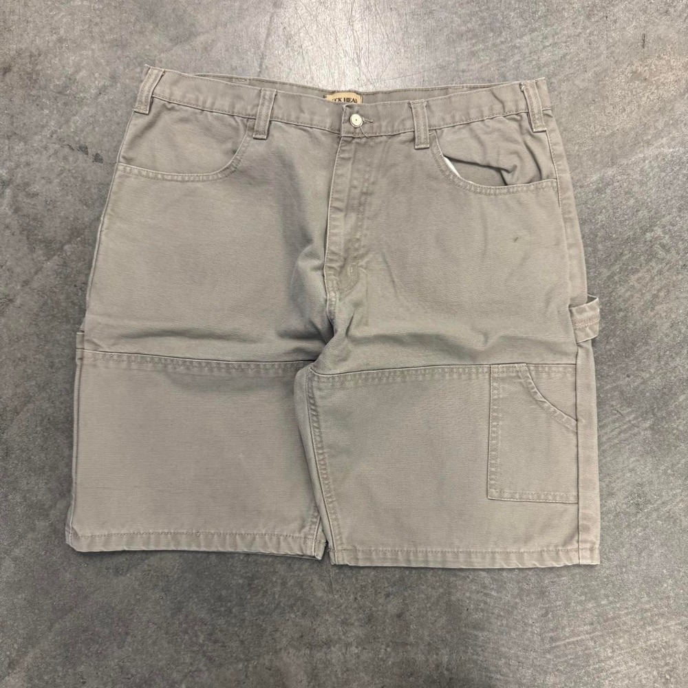 Vintage Men's Canvas Shorts Double Knee Duck Head Gray Workwear Summer 36